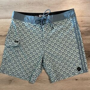 RVCA Teal Geometric print men’s board/swim trunks. Size 33